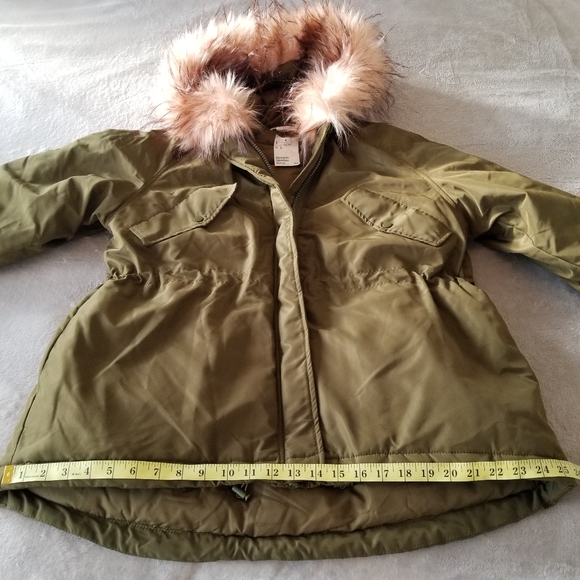 ⭐HP⭐H&M Khaki Green Padded Parka with Faux Fur Hood Trim NWT - Picture 15 of 16